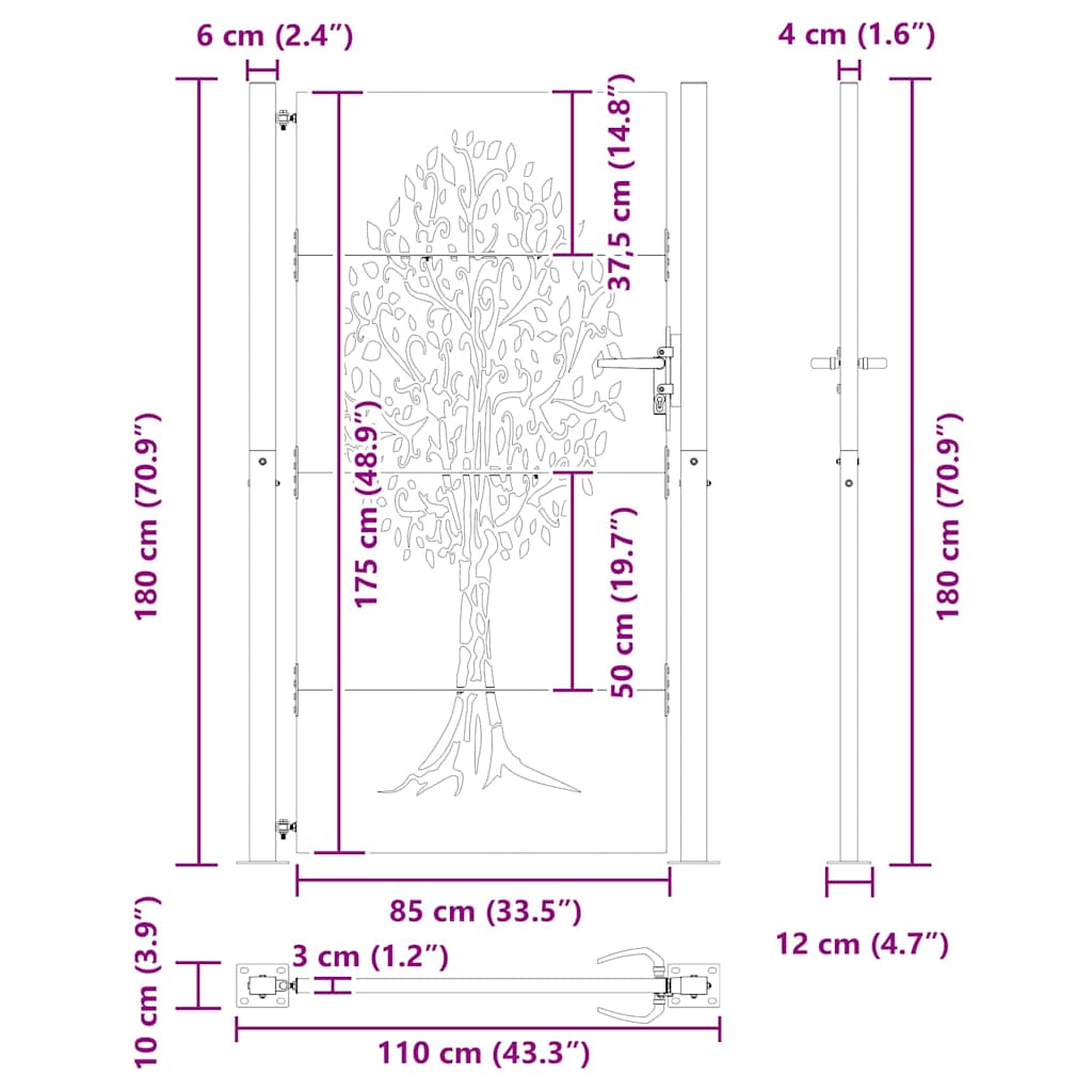 Cancello da giardino con blocco Nero 110 x 180 cm | homemem39