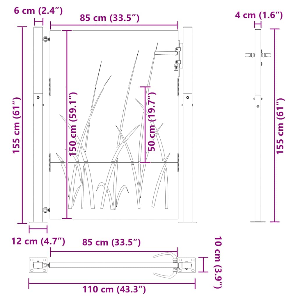 Cancello da giardino con blocco Nero 110 x 155 cm | homemem39