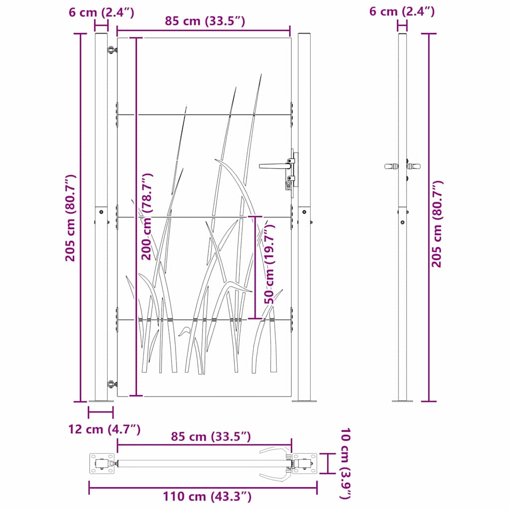 Cancello da giardino con blocco Nero 110 x 205 cm | homemem39