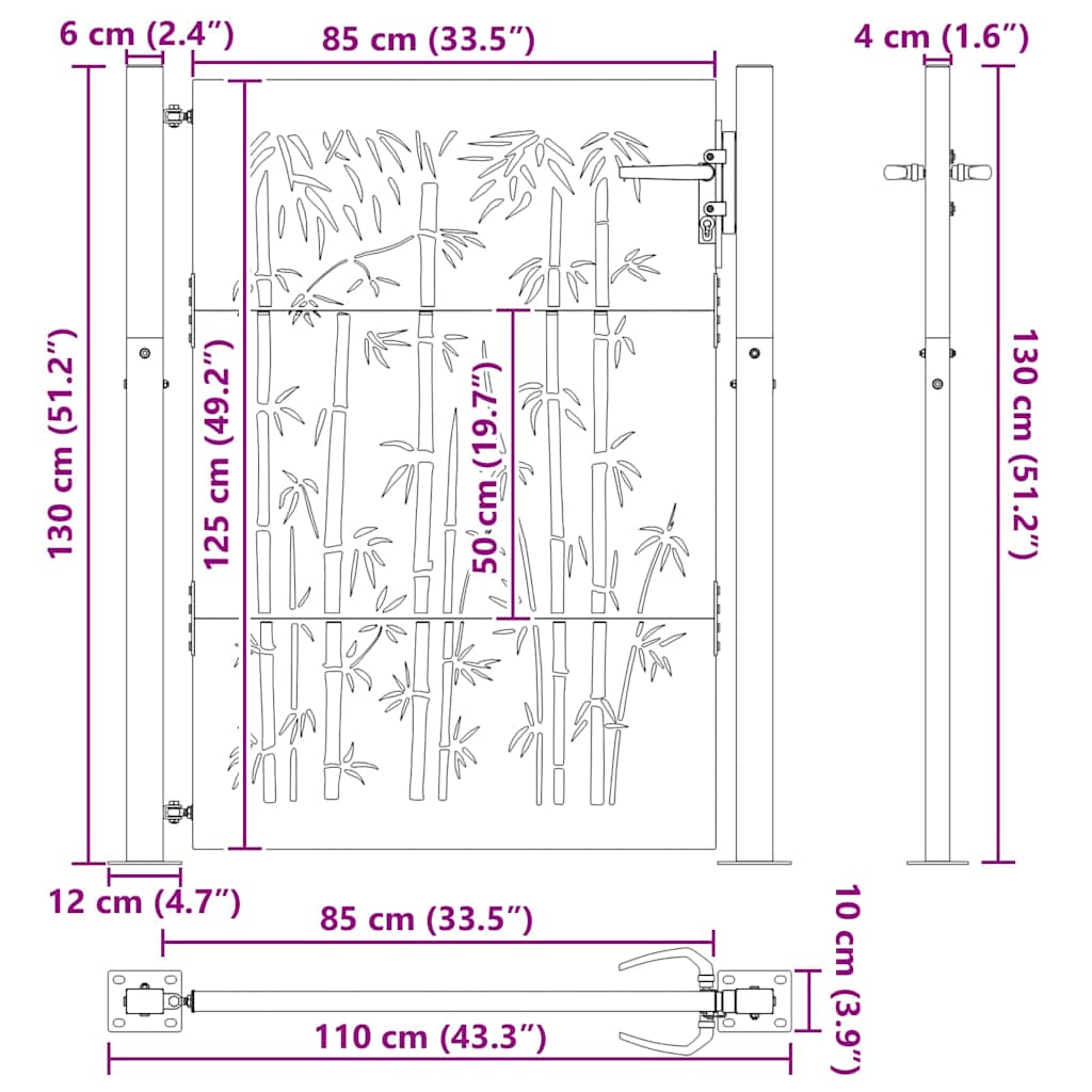 Cancello da giardino con blocco Nero 110 x 130 cm | homemem39