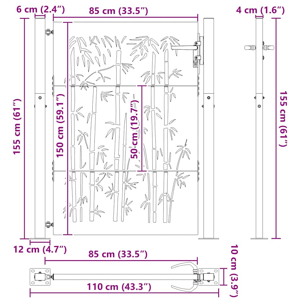 Cancello da giardino con blocco Nero 110 x 155 cm | homemem39