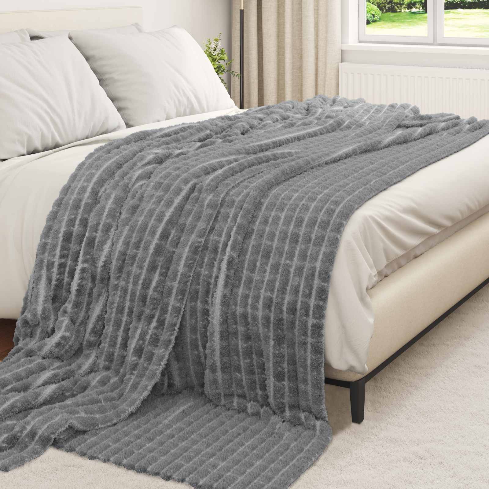 Coperte da Pile 6 pcs Grigio scuro 240 x 220 cm Panno | homemem39
