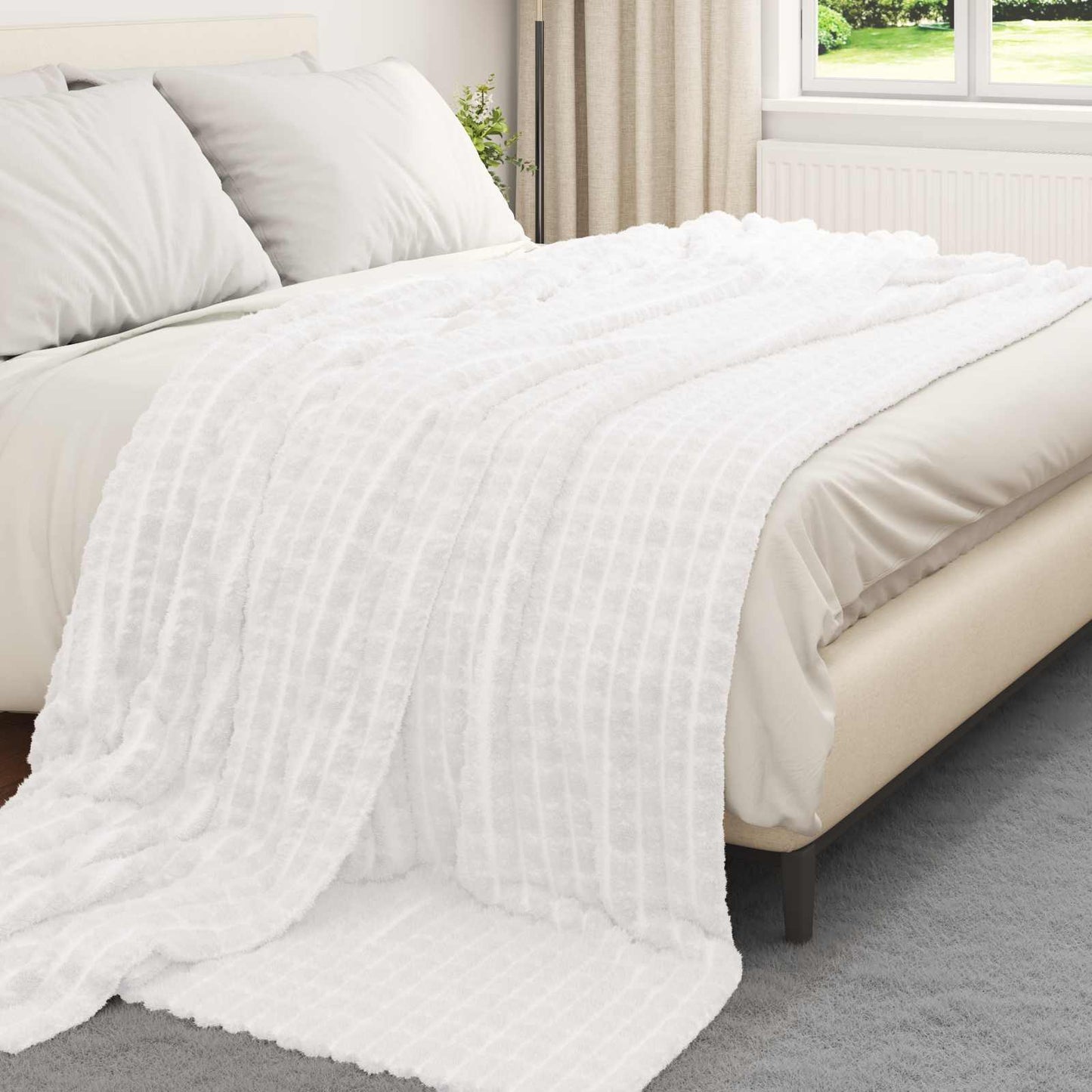 Coperte da Pile 6 pcs Bianco 270 x 240 cm Panno