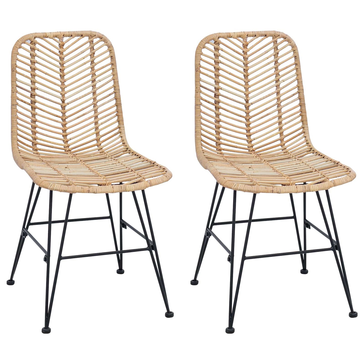 Sedia da pranzo 2 pcs Naturale 44 x 47 x 85 cm Rattan e Ferro