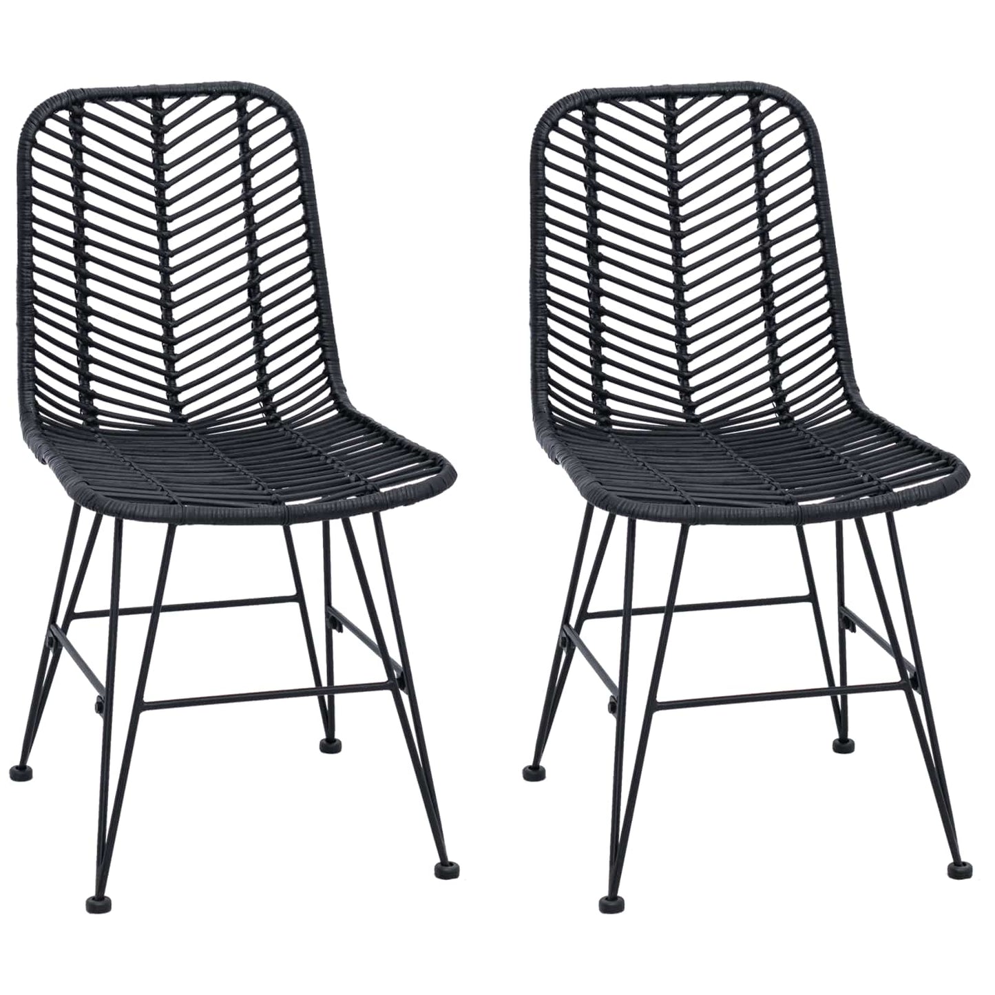 Sedia da pranzo 2 pcs Nero 44 x 47 x 85 cm Rattan e Ferro