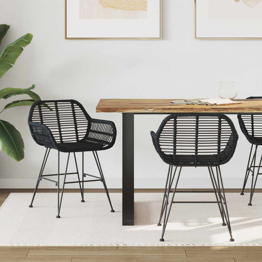 Sedia da pranzo 2 pcs Rattan e Ferro Nero 55 x 50 x 74 cm | homemem39