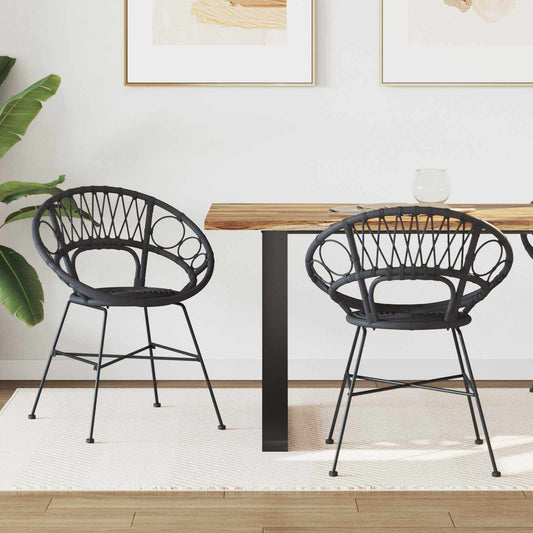Sedia da pranzo 2 pcs Rattan e Ferro Nero 54 x 65 x 82 cm | homemem39