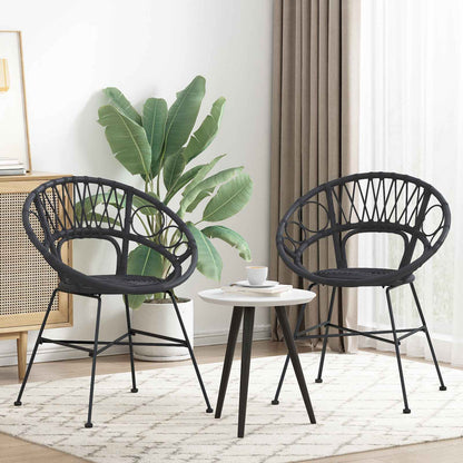 Sedia da pranzo 2 pcs Nero 49 x 51 x 81 cm Rattan e Ferro