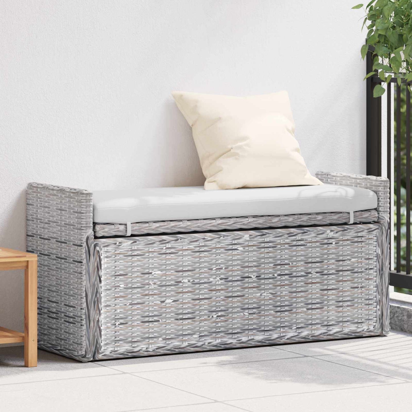Panchina con contenitore Bianco Lavato 110 x 40 x 50 cm Rattan