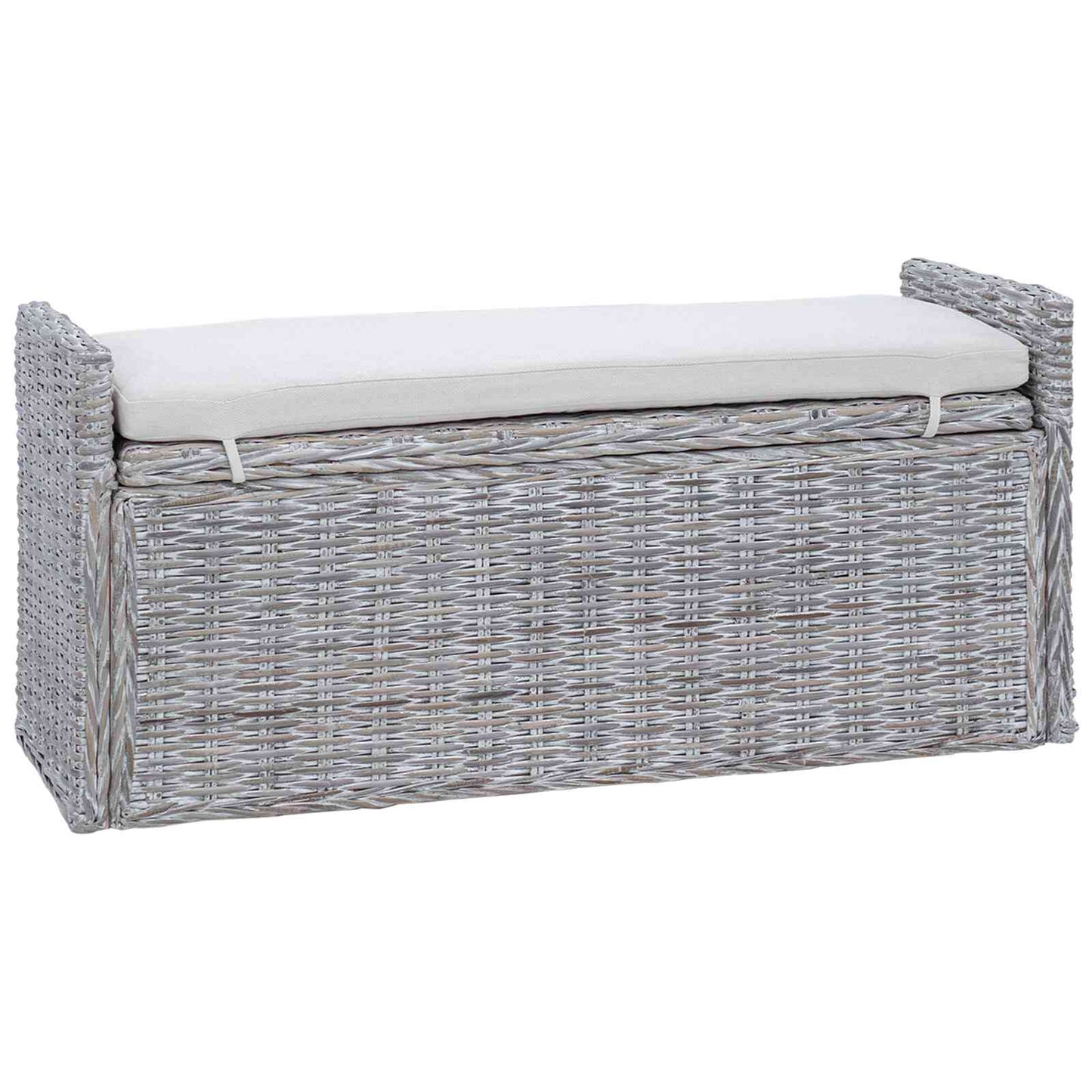 Panchina con contenitore Bianco Lavato 110 x 40 x 50 cm Rattan