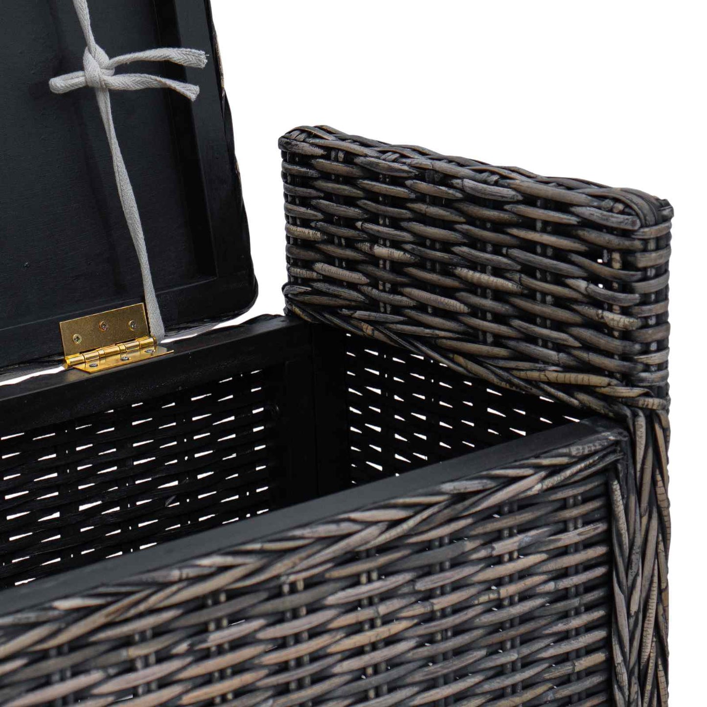 Panchina con contenitore Nero Lavato 110 x 40 x 50 cm Rattan