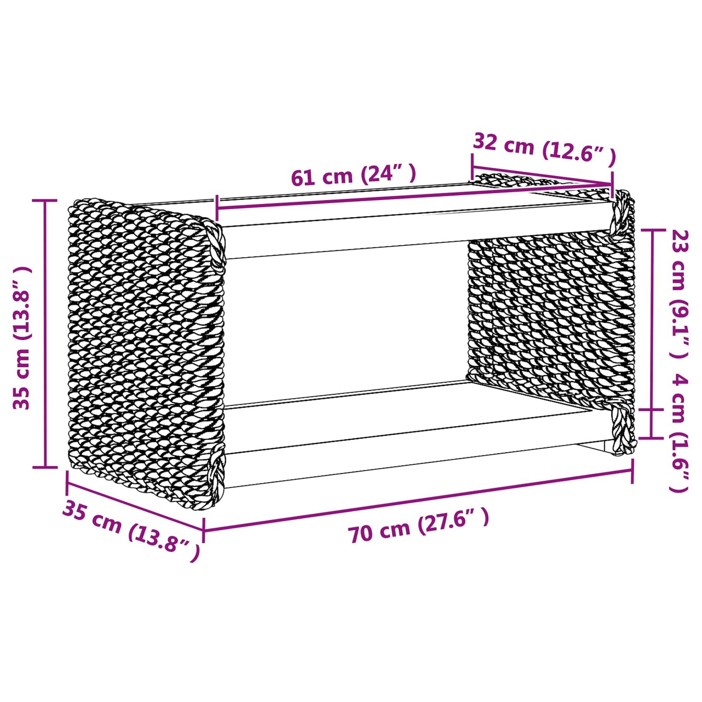 Tavolo laterale Naturale 70 x 35 x 35 cm