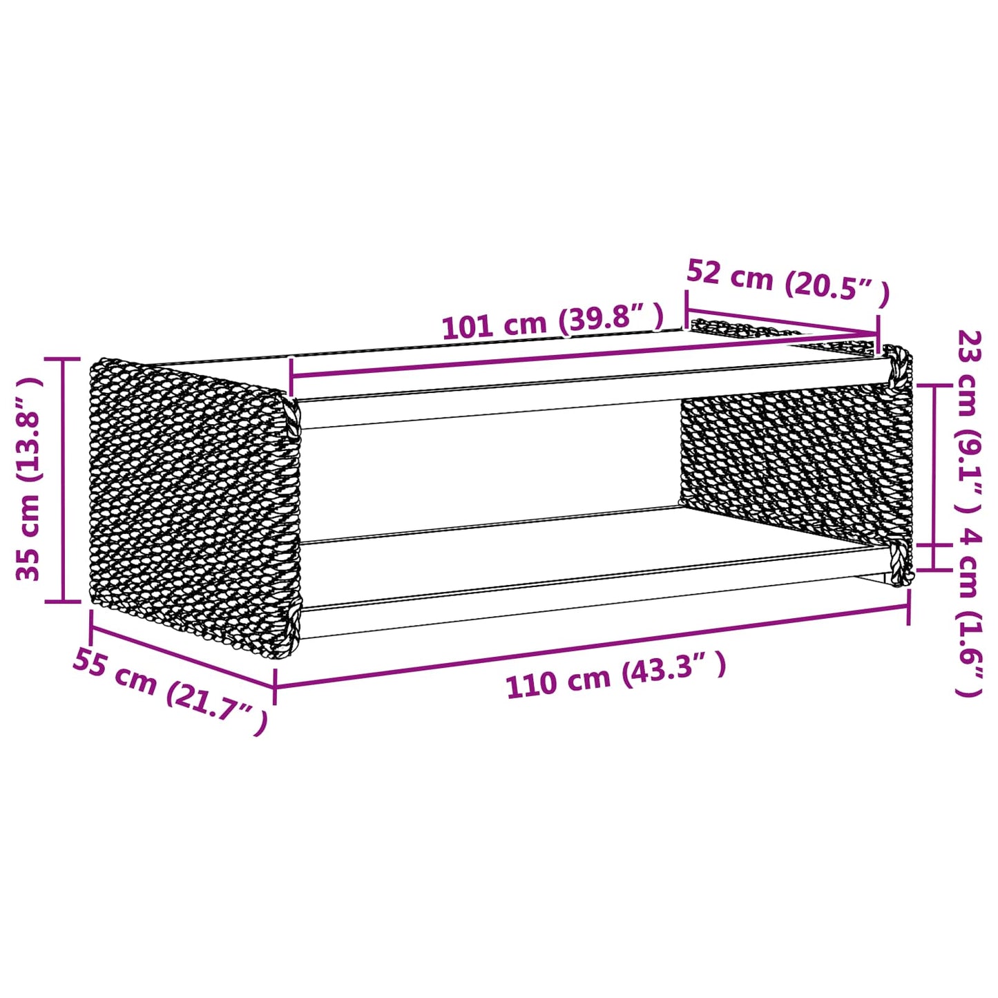 Tavolino da salotto Naturale 110 x 55 x 35 cm | homemem39