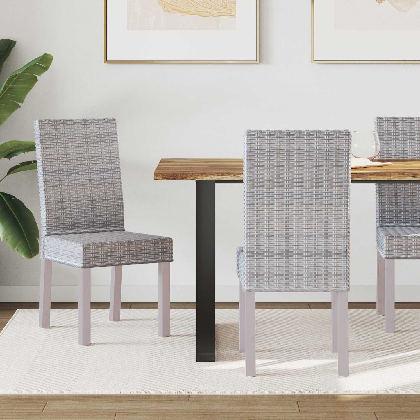 Sedia da pranzo 2 pz Rattan Kubu e Legno Massello di Mogano