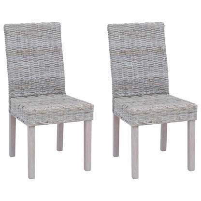 Sedia da pranzo 2 pz Rattan Kubu e Legno Massello di Mogano