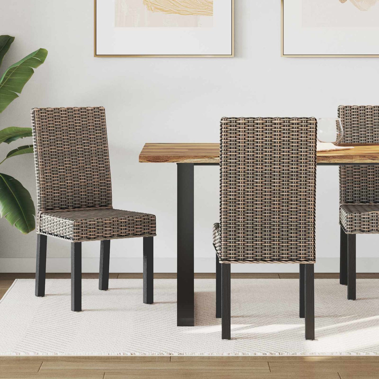 Sedia da pranzo 2 pz Rattan Kubu e Legno Massello di Mogano