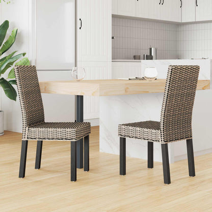 Sedia da pranzo 2 pz Rattan Kubu e Legno Massello di Mogano