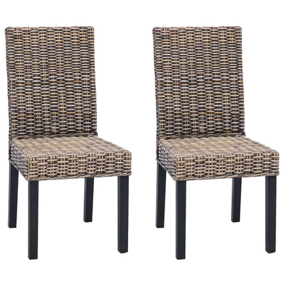 Sedia da pranzo 2 pz Rattan Kubu e Legno Massello di Mogano