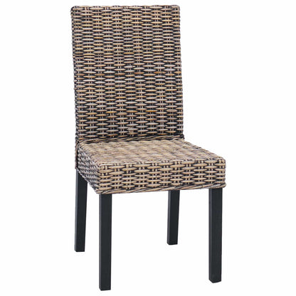Sedia da pranzo 2 pz Rattan Kubu e Legno Massello di Mogano