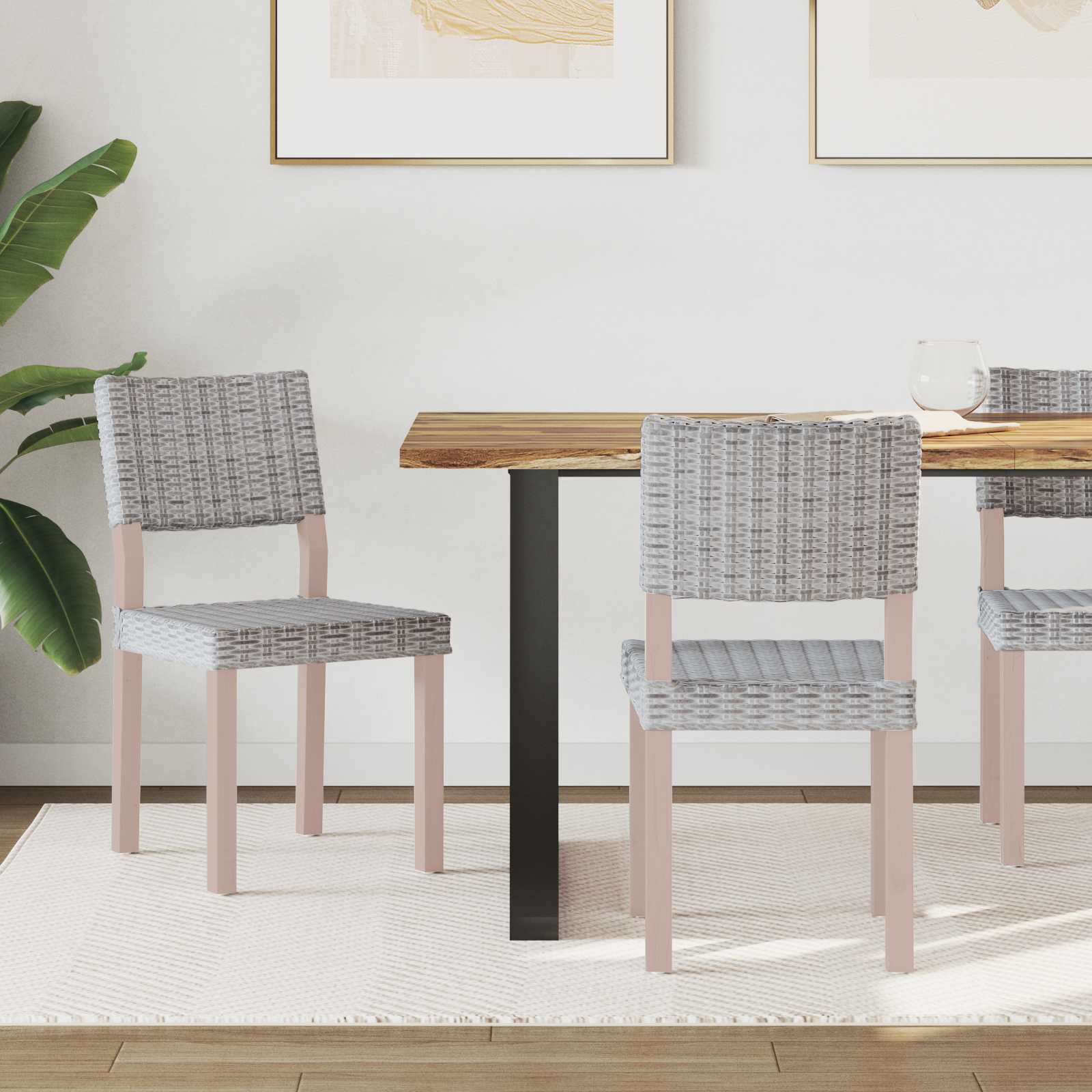 Sedia da pranzo 2 pcs Rattan Kubu Bianco Lavato 46 x 55 x 84 cm | homemem39