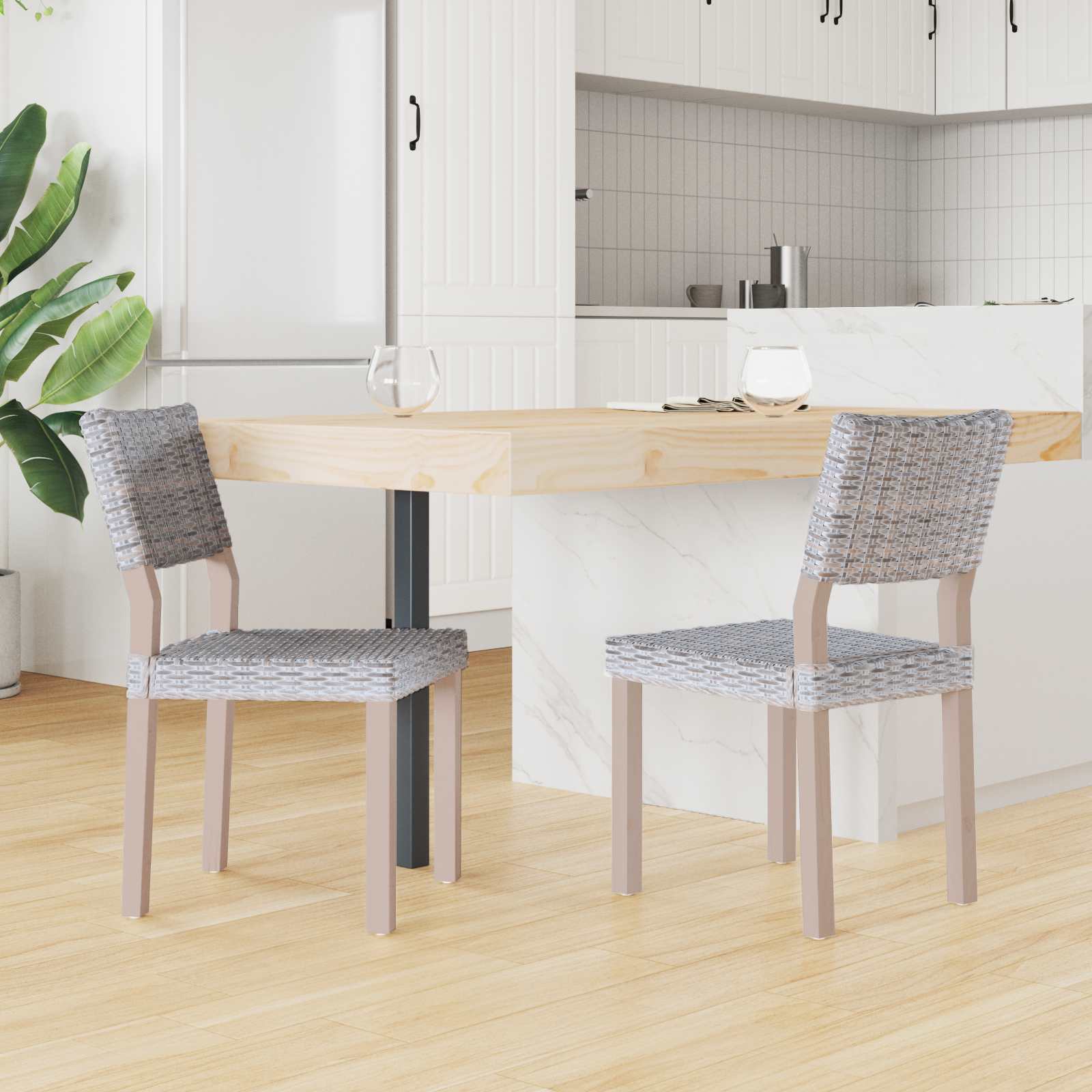 Sedia da pranzo 2 pcs Rattan Kubu Bianco Lavato 46 x 55 x 84 cm | homemem39