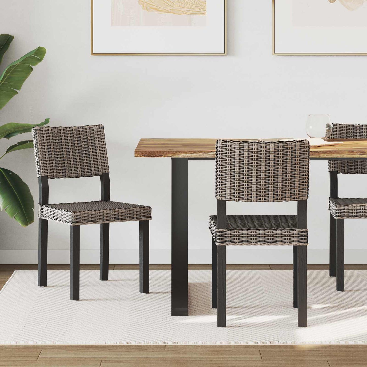 Sedia da pranzo 2 pz Rattan Kubu Nero Lavato 46 x 55 x 84 cm