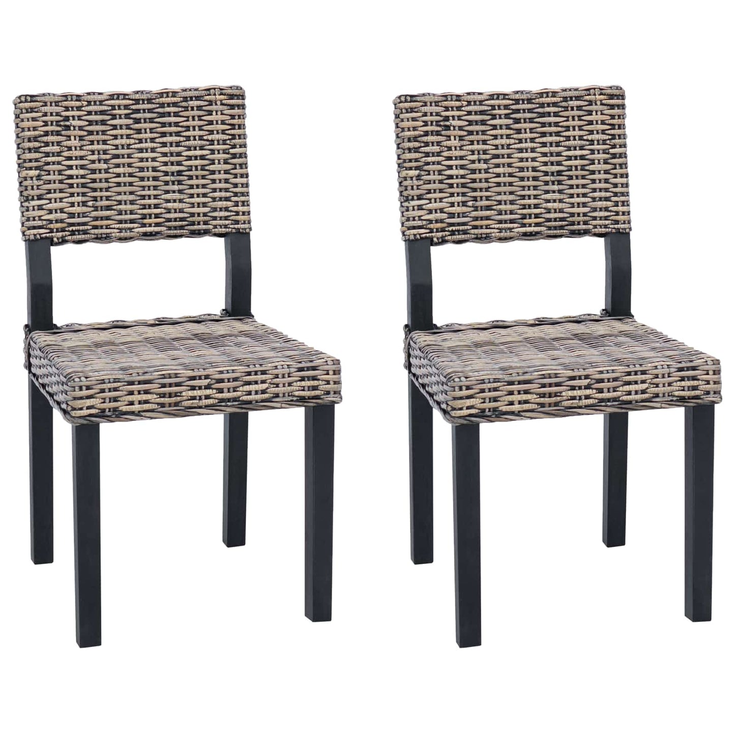 Sedia da pranzo 2 pz Rattan Kubu Nero Lavato 46 x 55 x 84 cm