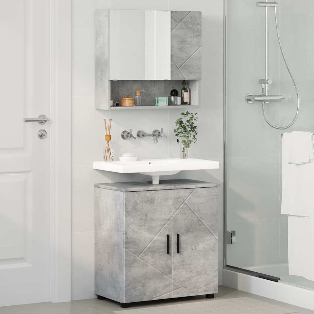 Set di mobili per il bagno con porta 2 pcs Grigio cemento | homemem39