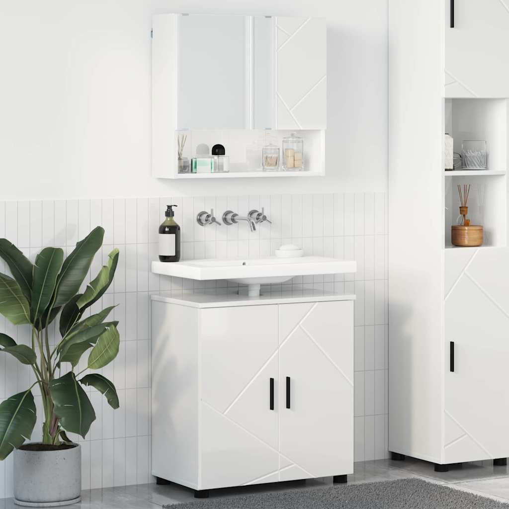 Set di mobili per il bagno con porta 2 pcs Bianco Lucido | homemem39