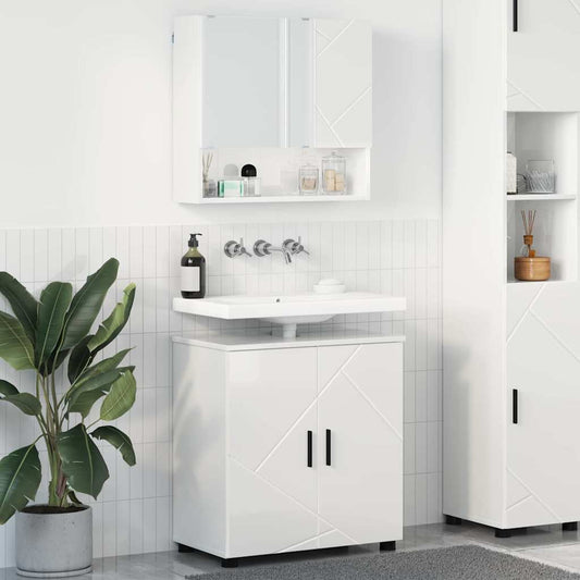 Set di mobili per il bagno con porta 2 pcs Bianco Lucido | homemem39