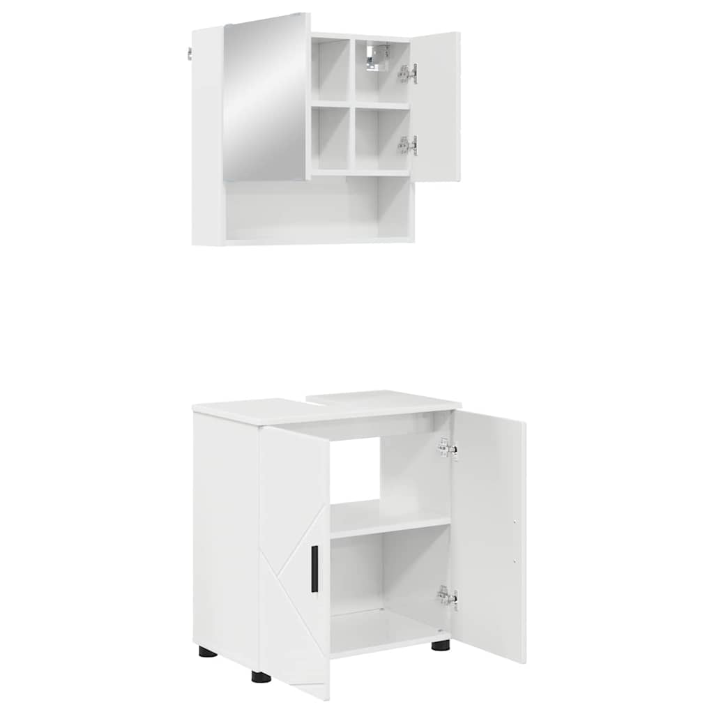Set di mobili per il bagno con porta 2 pcs Bianco Lucido | homemem39