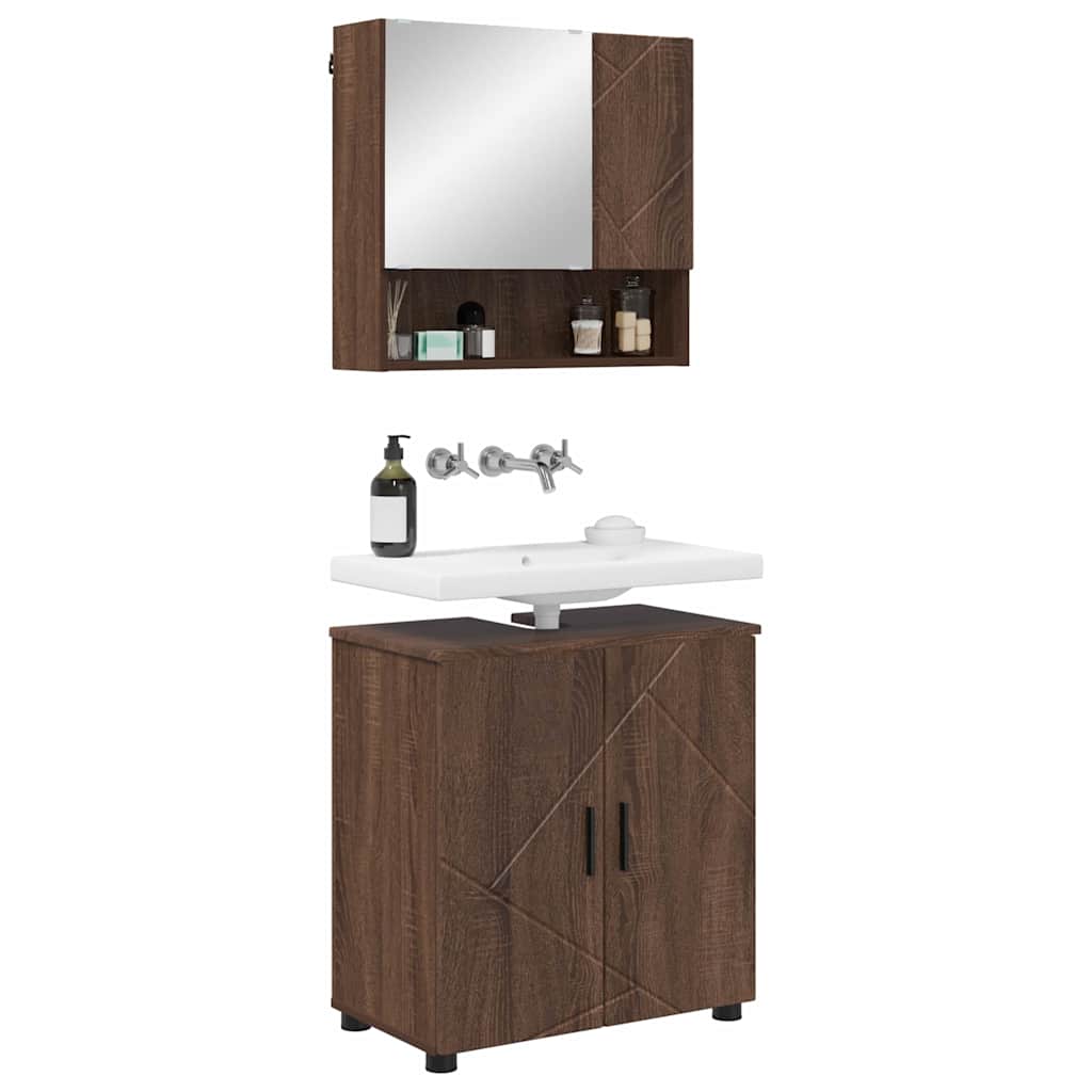 Set di mobili per il bagno con porta 2 pcs Rovere Marrone | homemem39