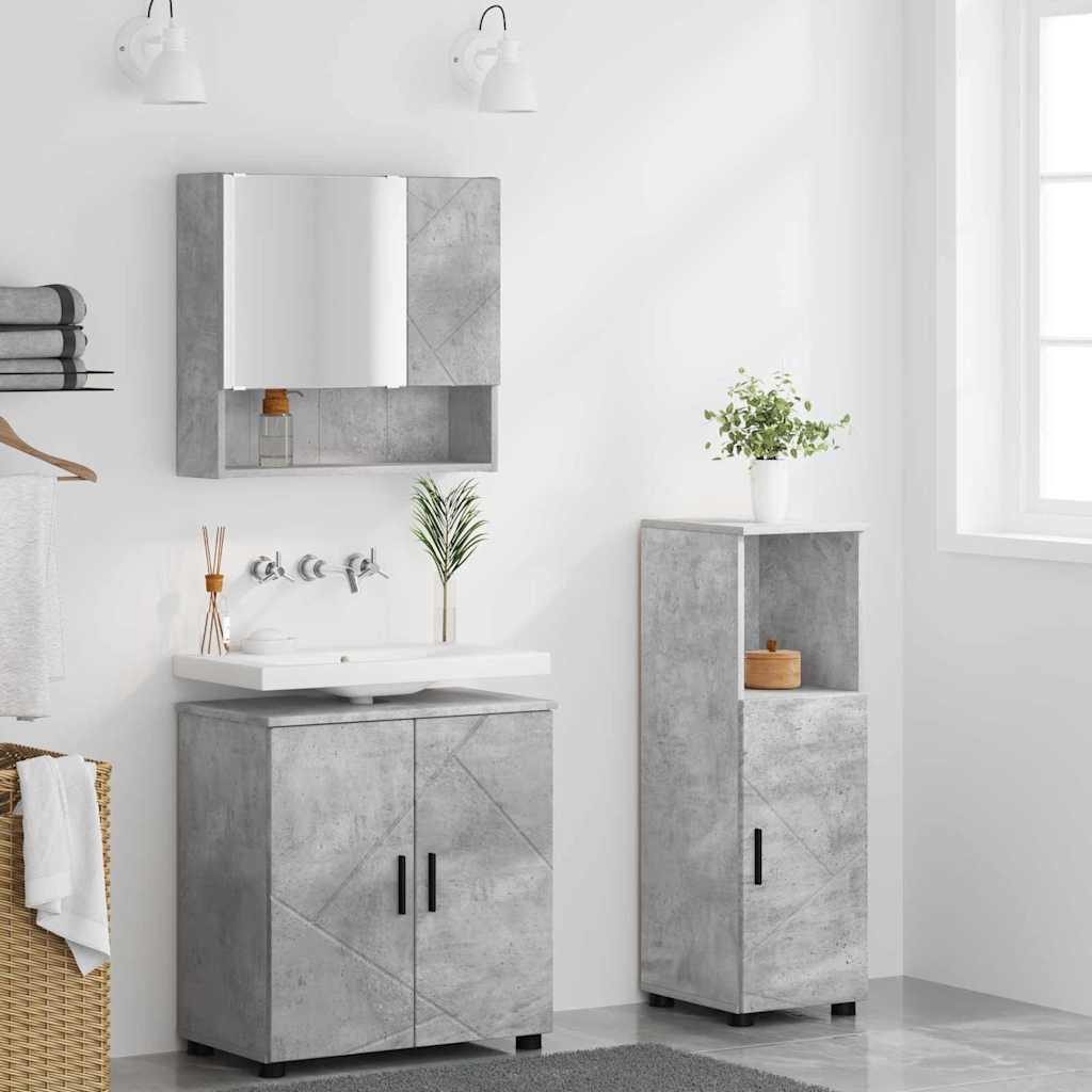Set di mobili per il bagno con porta 3 pcs Grigio cemento | homemem39