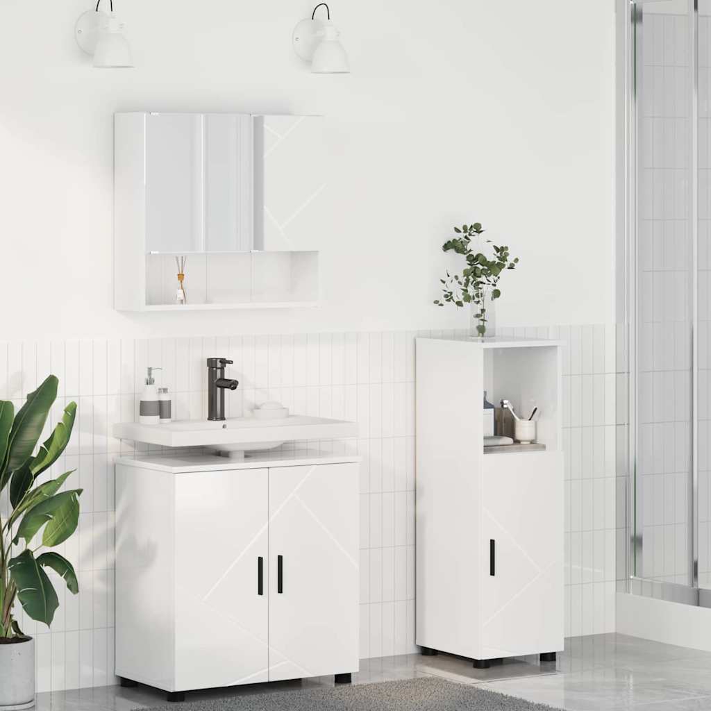 Set di mobili per il bagno con porta 3 pcs Bianco Lucido | homemem39