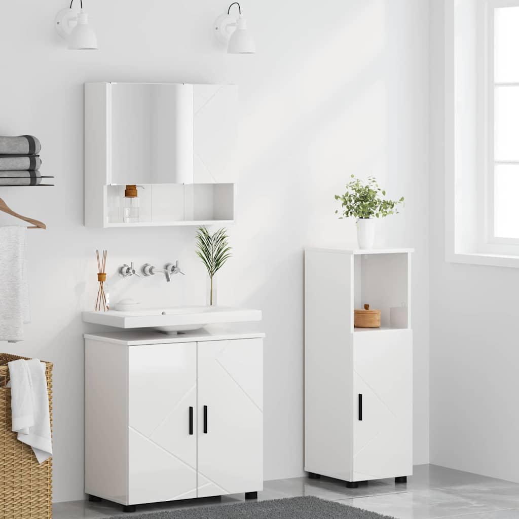 Set di mobili per il bagno con porta 3 pcs Bianco Lucido | homemem39