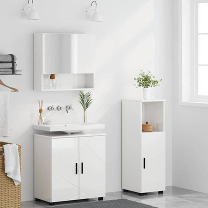 Set di mobili per il bagno con porta 3 pcs Bianco Lucido | homemem39