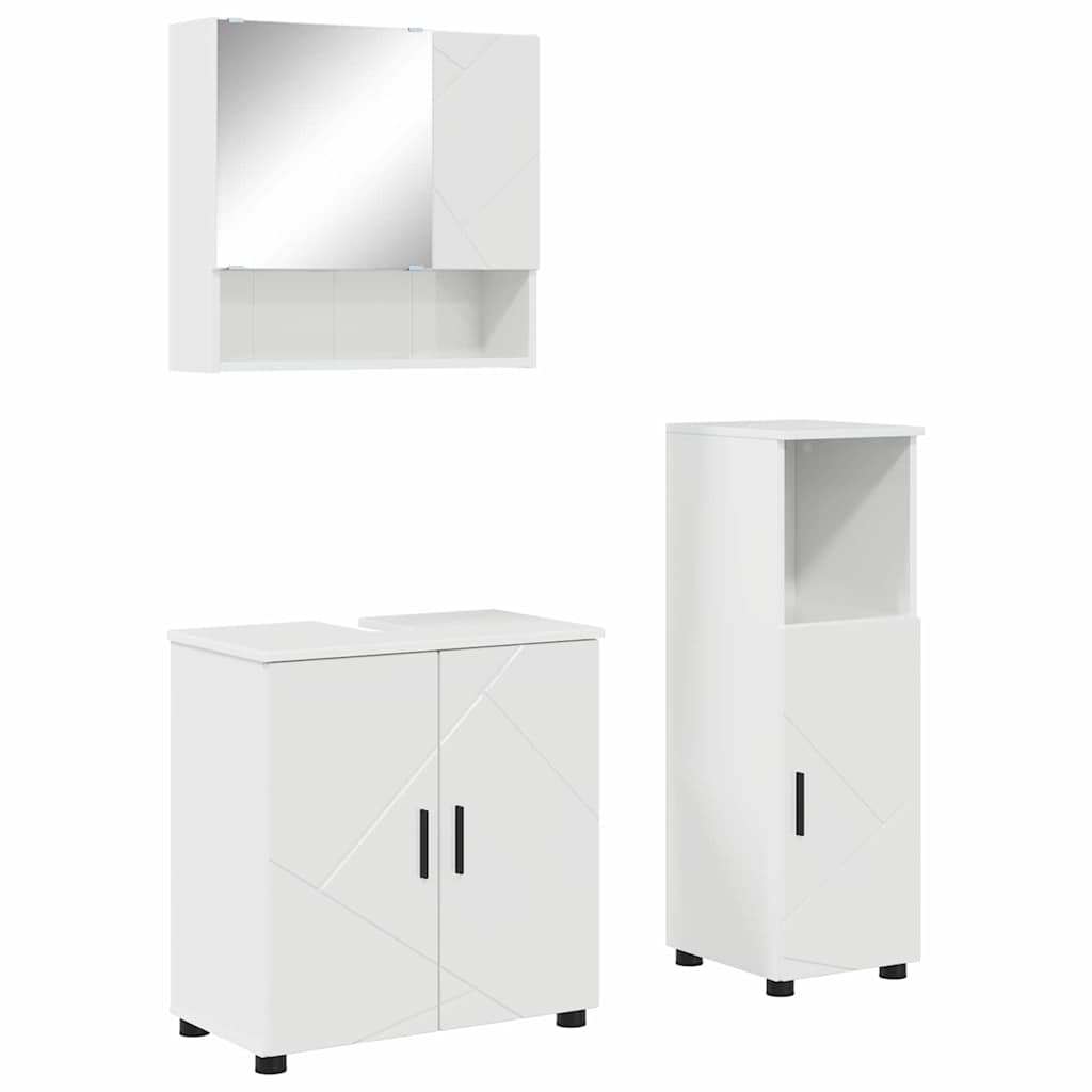 Set di mobili per il bagno con porta 3 pcs Bianco Lucido | homemem39