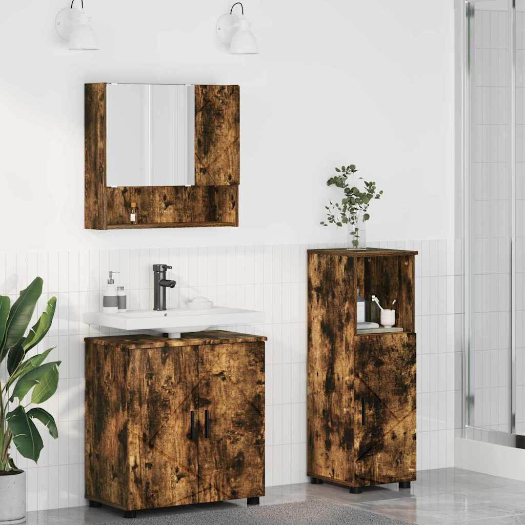 Set di mobili per il bagno 3 pz Rovere fumé 61 x 35 x 64 cm | homemem39