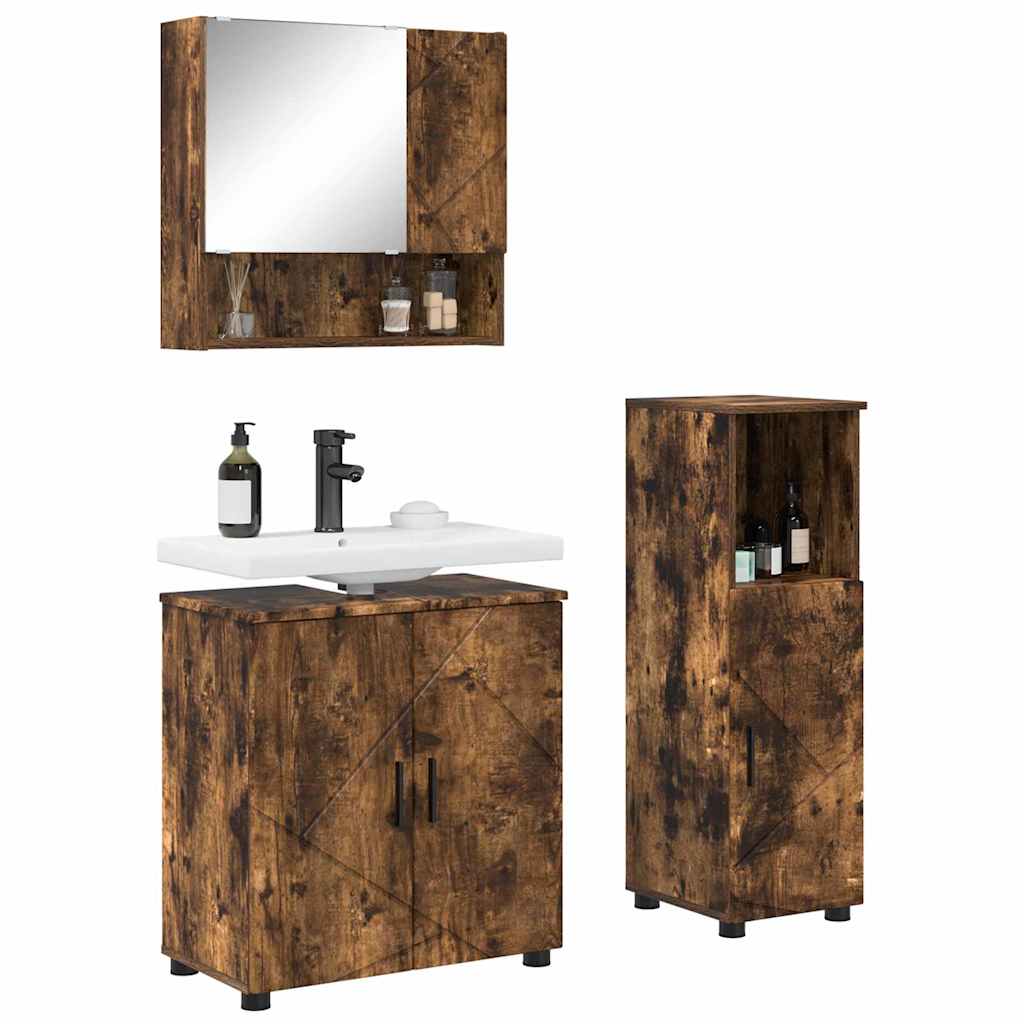 Set di mobili per il bagno 3 pz Rovere fumé 61 x 35 x 64 cm | homemem39