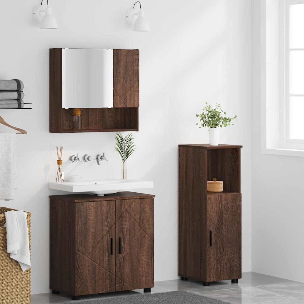 Set di mobili per il bagno con porta 3 pcs Rovere Marrone | homemem39