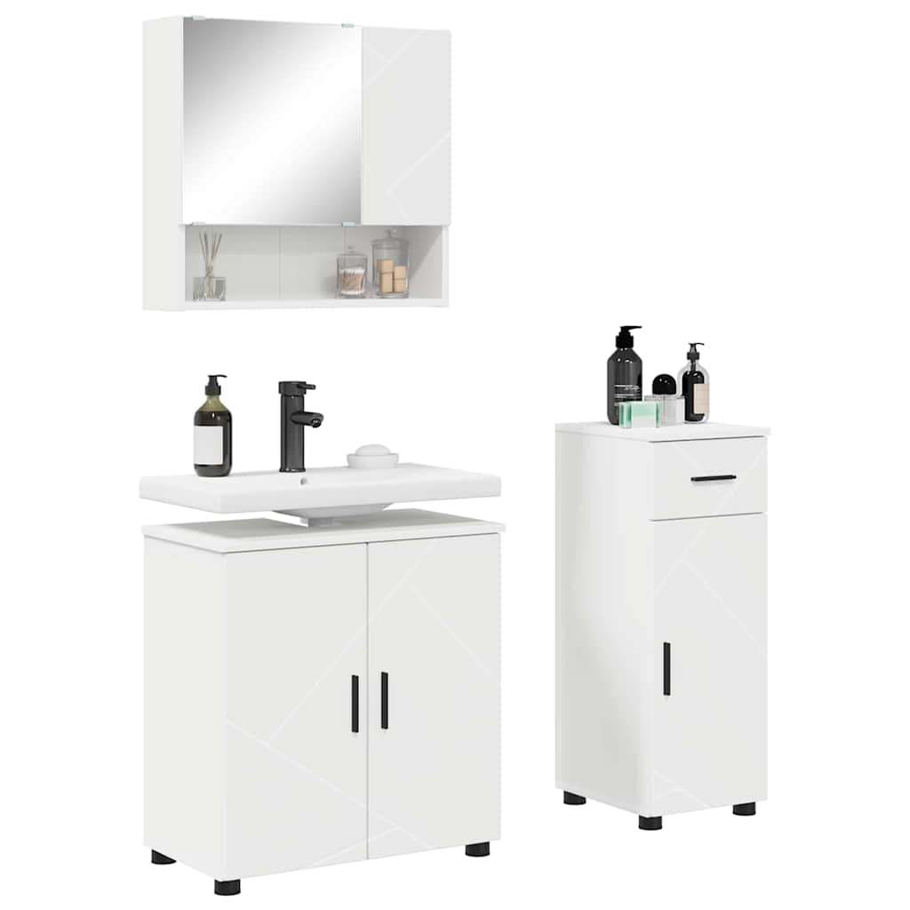 Set di mobili per il bagno con cassetto con porta 3 pcs Bianco | homemem39