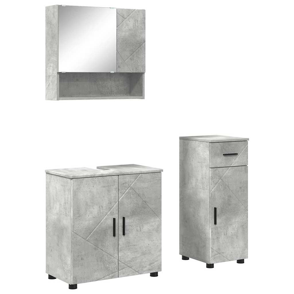 Set di mobili per il bagno con cassetto 3 pcs Grigio cemento | homemem39