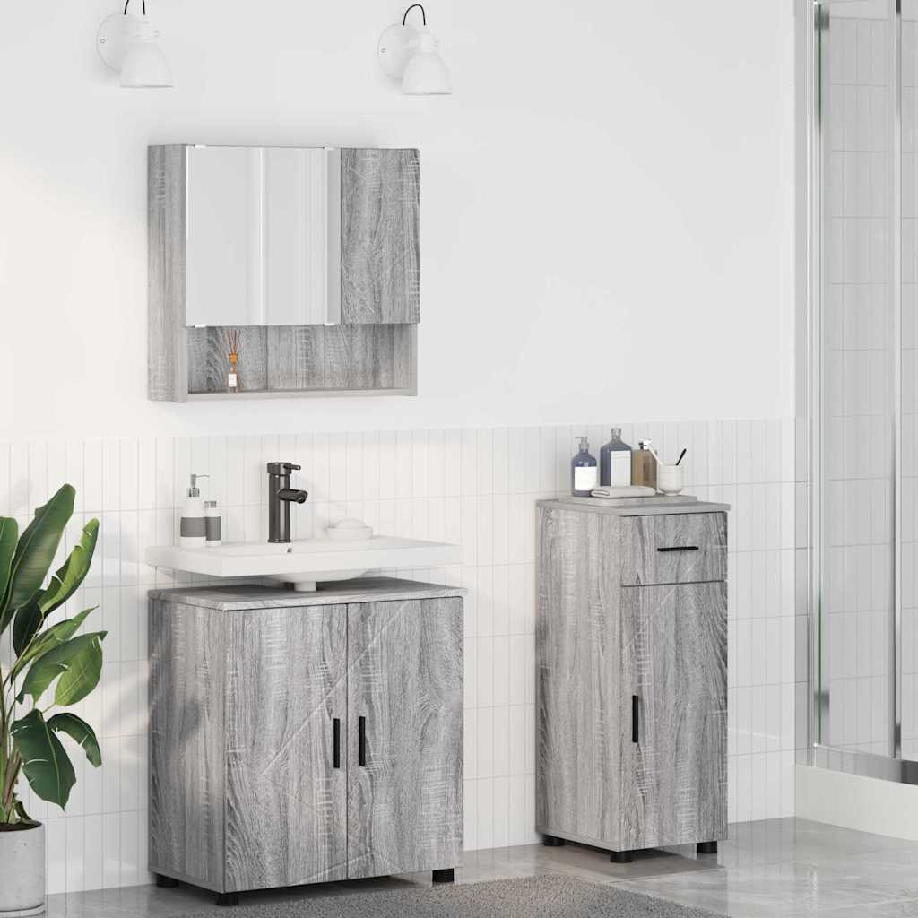 Set di mobili per il bagno 3 pz Grigio Sonoma 61 x 35 x 64 cm | homemem39