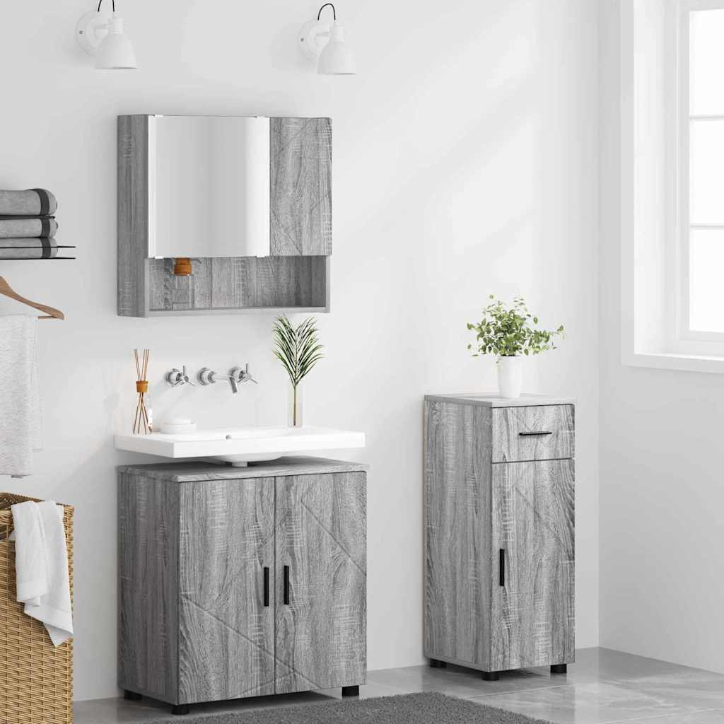 Set di mobili per il bagno 3 pz Grigio Sonoma 61 x 35 x 64 cm | homemem39