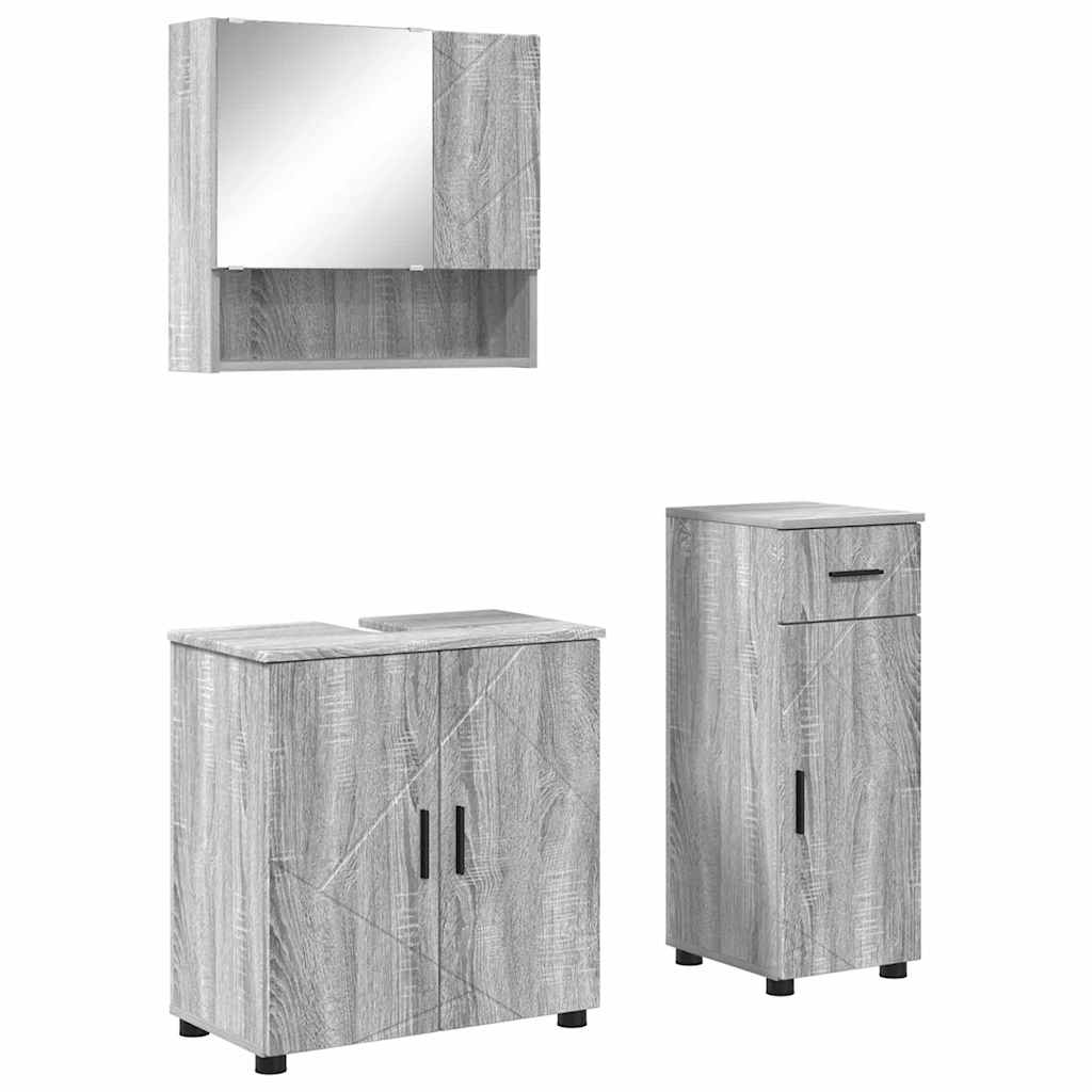 Set di mobili per il bagno 3 pz Grigio Sonoma 61 x 35 x 64 cm | homemem39