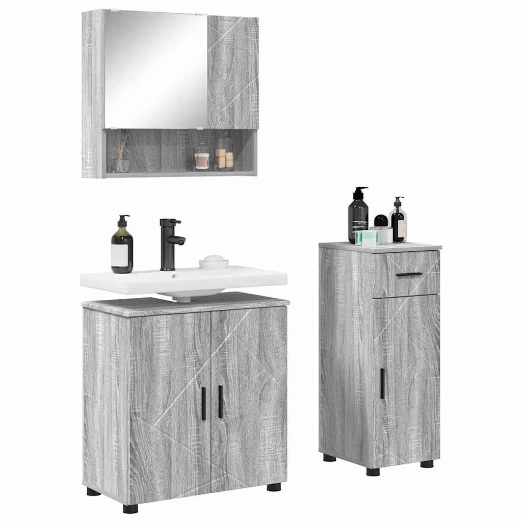 Set di mobili per il bagno 3 pz Grigio Sonoma 61 x 35 x 64 cm | homemem39