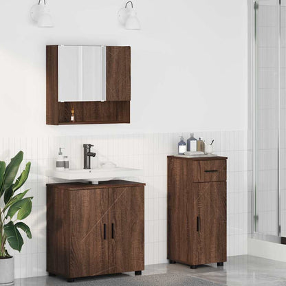 Set di mobili per il bagno con cassetto 3 pcs Rovere Marrone | homemem39
