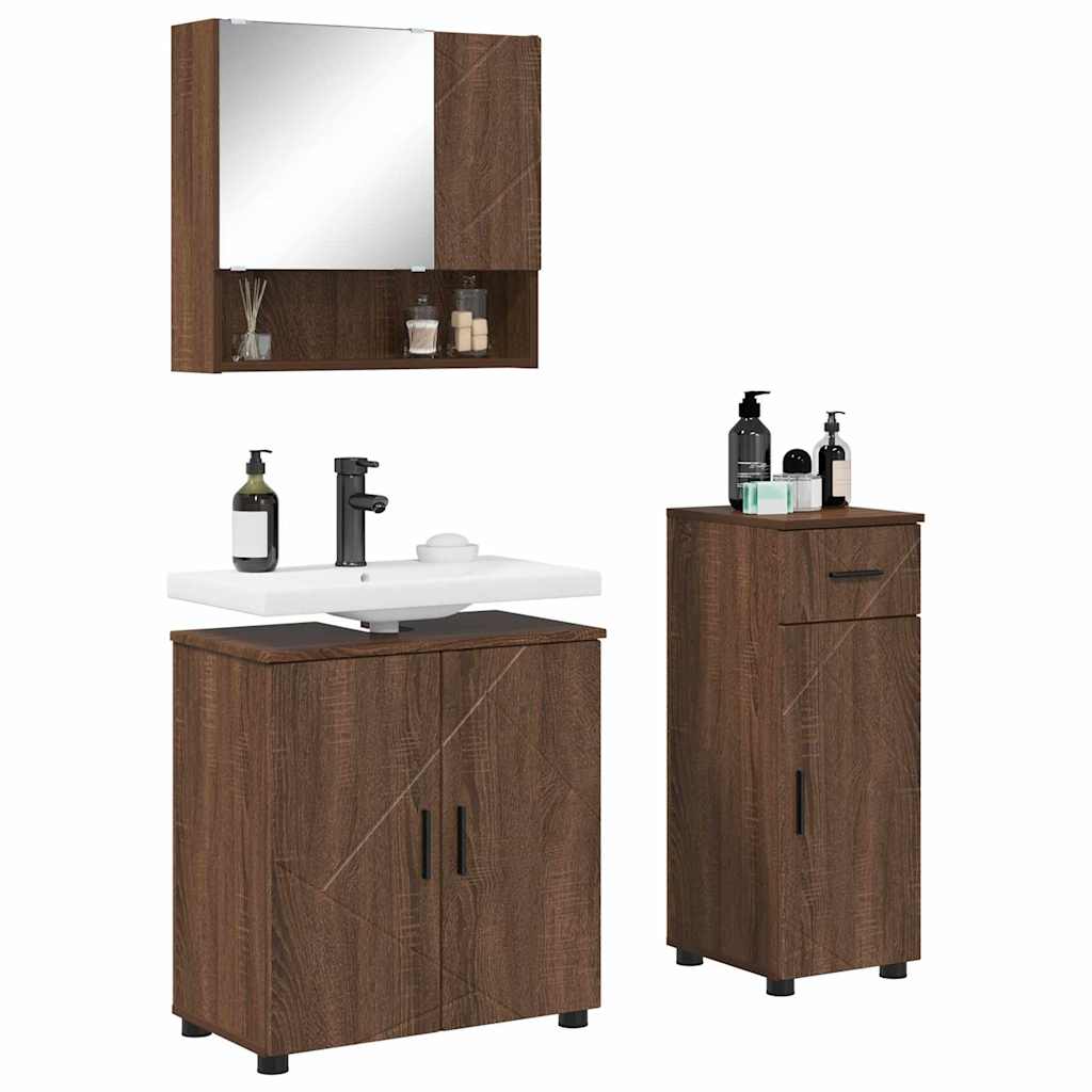 Set di mobili per il bagno con cassetto 3 pcs Rovere Marrone | homemem39