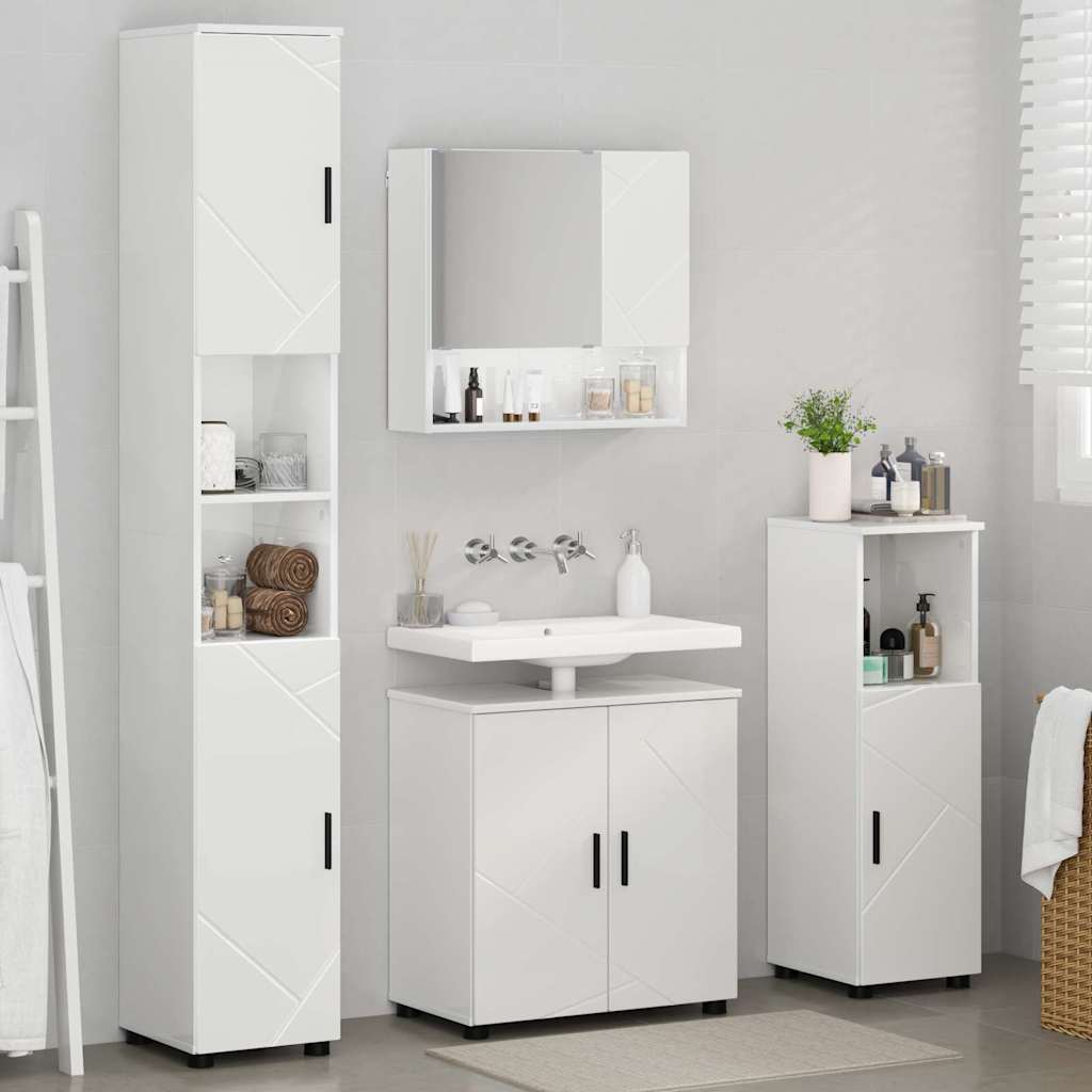 Set di mobili per il bagno con porta 4 pcs Bianco Lucido | homemem39