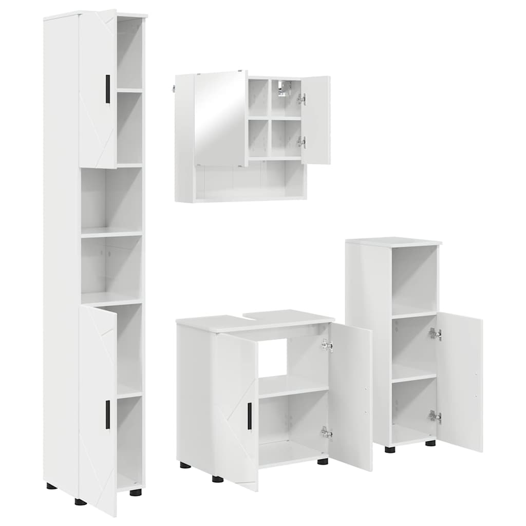 Set di mobili per il bagno con porta 4 pcs Bianco Lucido | homemem39